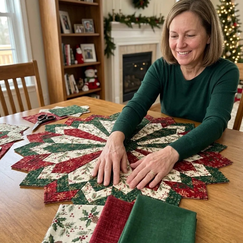 Set of templates for quilting poinsettia table decorations