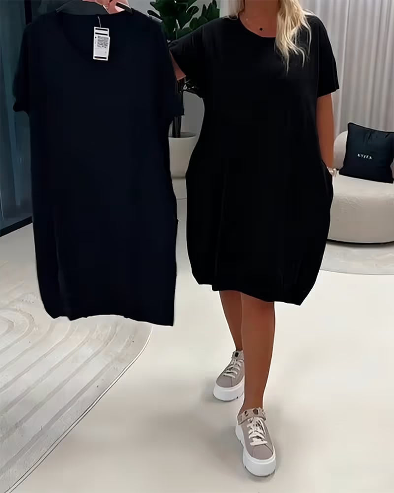 🍃Short‑Sleeve Round‑Neck Loose‑Fit Dress