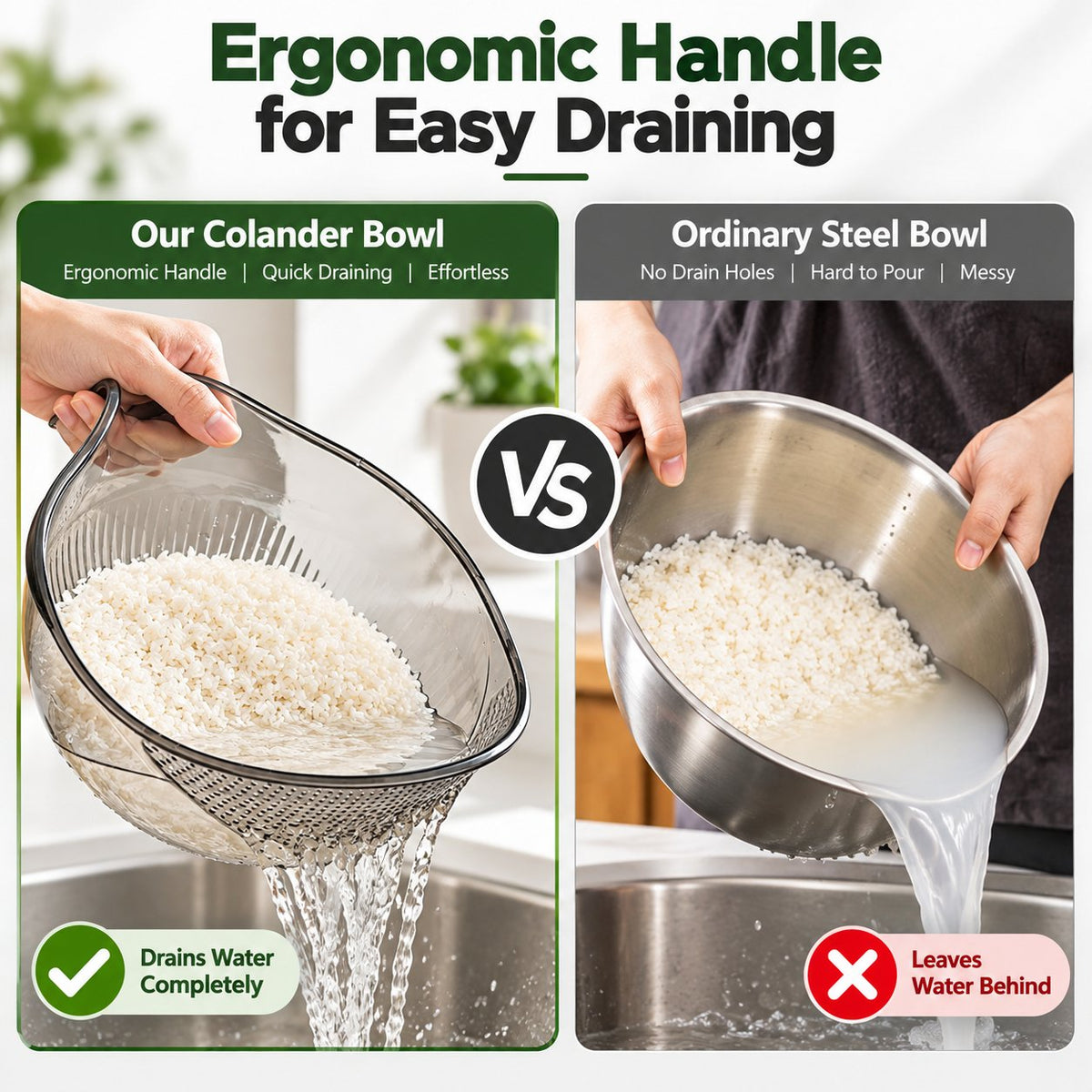 Easy-Pour Rice Washer & Multi-Food Strainer Bowl