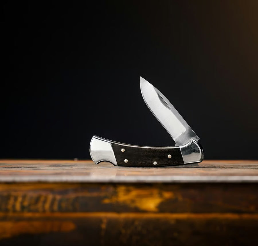 Classic Folding Hunting Knife Collection: 420HC & MagnaCut Steel Blades with Genuine Ebony & Brass/Nickel Silver Handles