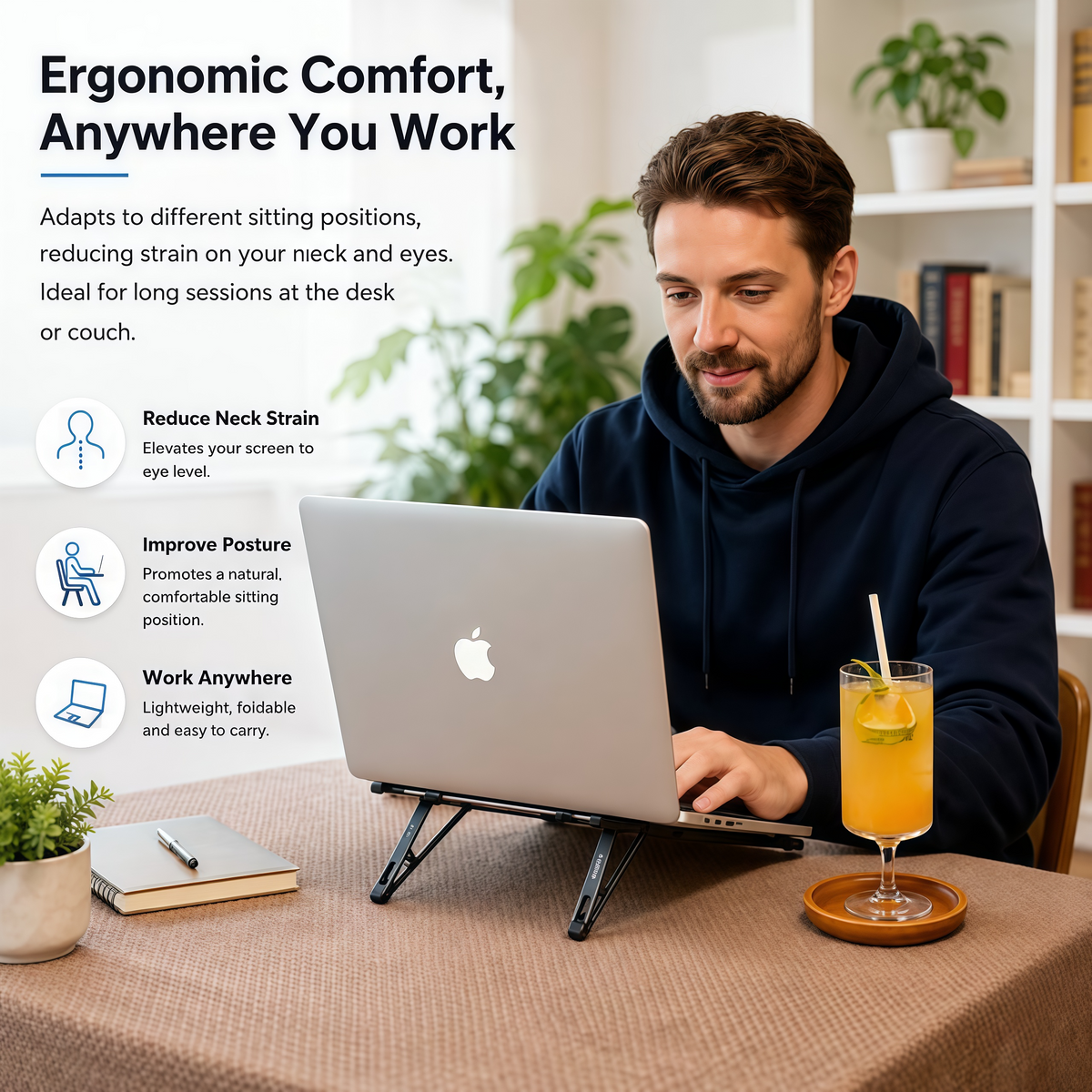 3-in-1 Foldable Laptop, Tablet & Magnetic Phone Stand