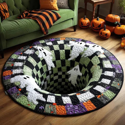 🎃3D visual Skeleton Vortex Quilted Round Halloween Rug