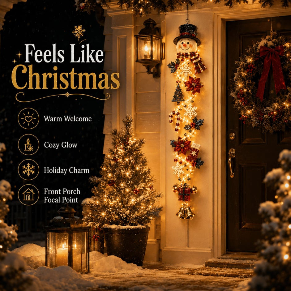 🎄Light-Up Christmas Door Hanger | 6 festive light designs, warm glow, 3D details, and space-saving vertical decor ✨