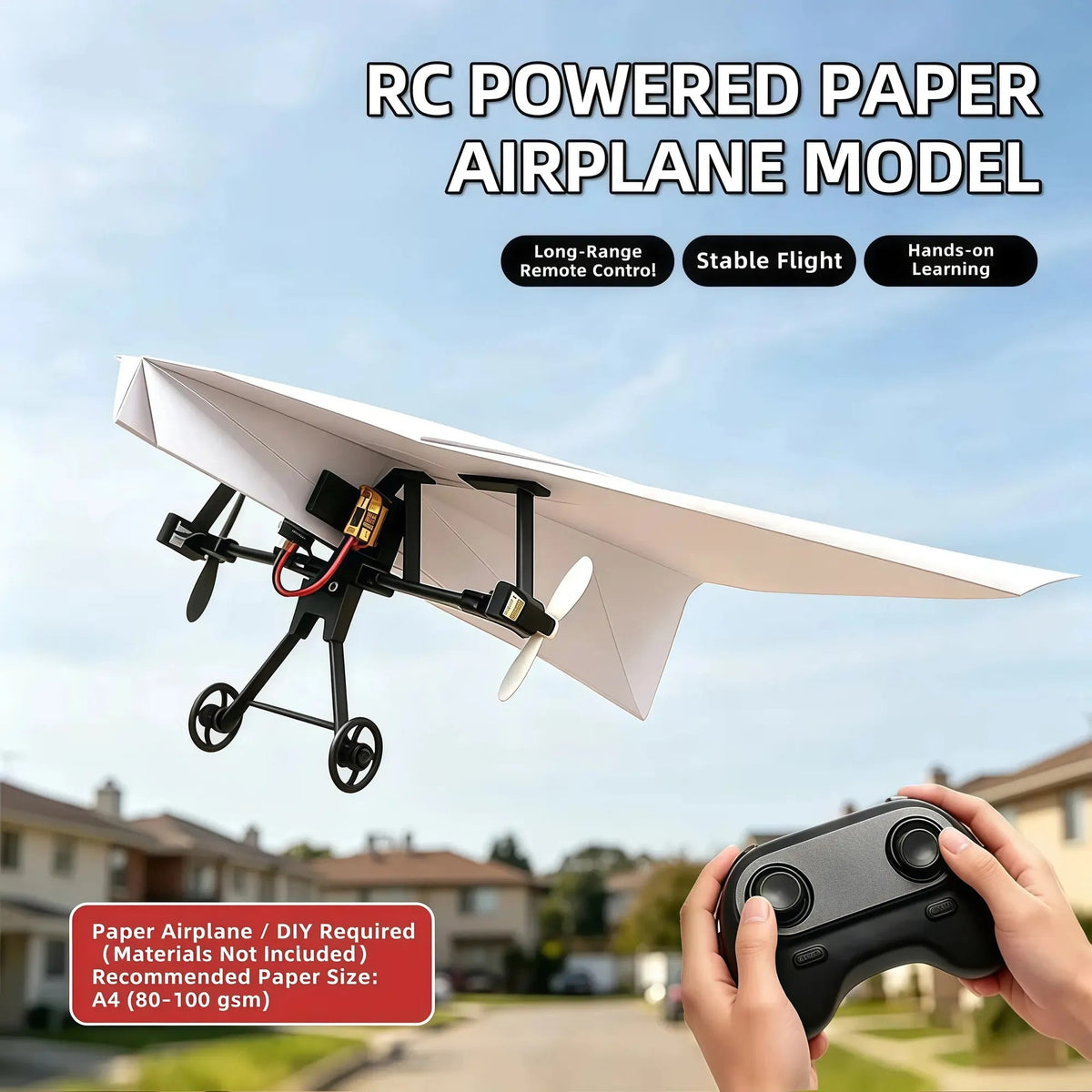 RC Paper Airplane Kit, Remote Control Plane with Gyro Stabilizer & Dual Propellers, DIY Foldable Flying Toy, Easy-to-Fly STEM Toy, Birthday Gift for Kids Boys & Adults