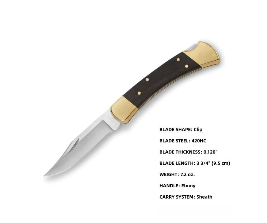 Classic Folding Hunting Knife Collection: 420HC & MagnaCut Steel Blades with Genuine Ebony & Brass/Nickel Silver Handles