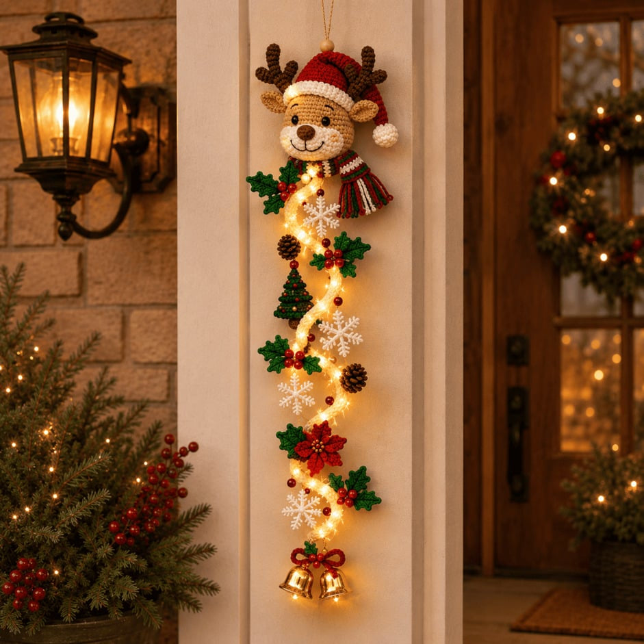 🎄Light-Up Christmas Door Hanger | 6 festive light designs, warm glow, 3D details, and space-saving vertical decor ✨