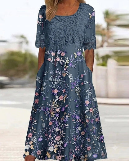 Lace Floral Patchwork A-Line Dress