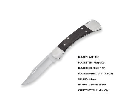 Classic Folding Hunting Knife Collection: 420HC & MagnaCut Steel Blades with Genuine Ebony & Brass/Nickel Silver Handles