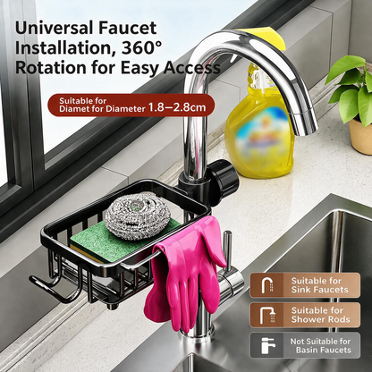 Sink Organizer Rack,Hanging Faucet Drain Rack with Drip Tray Stainless Steel Detachable Sink Faucet Sponge Holder Over Faucet for Kitchen and Bathroom,Scrubbers, Soap,Brush