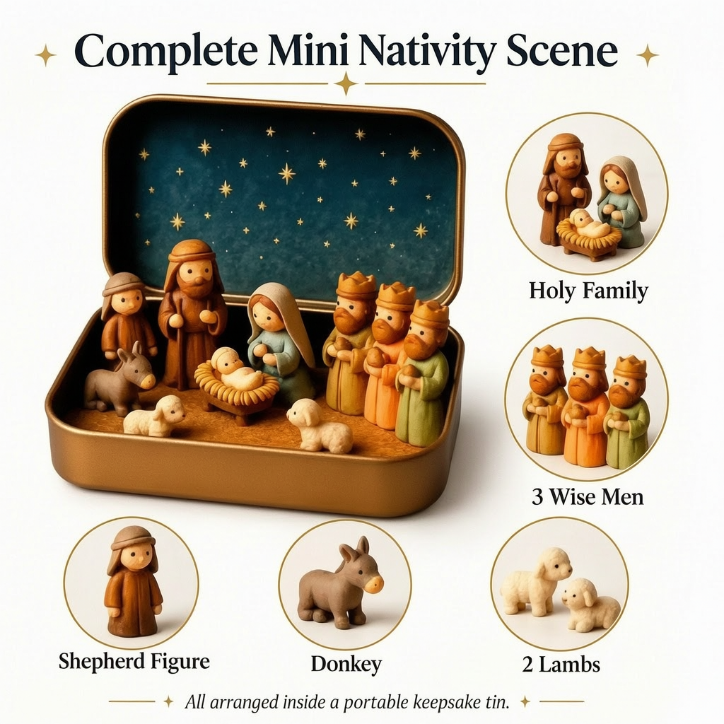 ✝️ Mini Nativity Scene Keepsake Tin — Pocket-Sized Christmas Holy Family Set