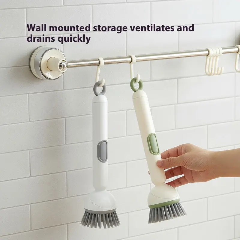 6-in-1 Dish Brush with Detergent Dispenser 360° Rotating Scrubber