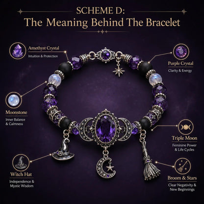 🔮 Witch’s Crystal Moon Charm Bracelet