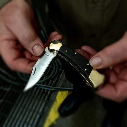 Classic Folding Hunting Knife Collection: 420HC & MagnaCut Steel Blades with Genuine Ebony & Brass/Nickel Silver Handles