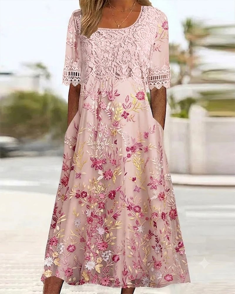 Lace Floral Patchwork A-Line Dress