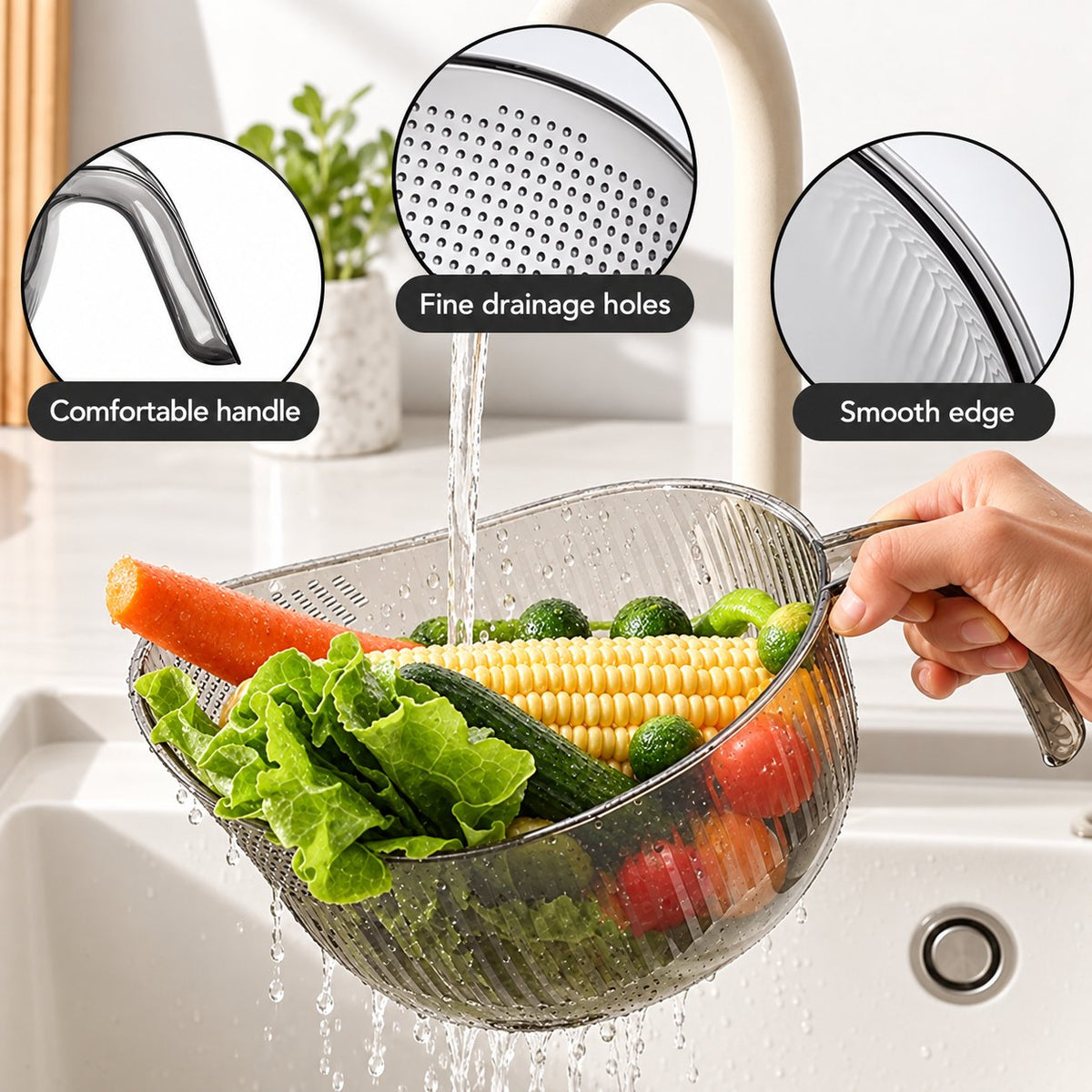 Easy-Pour Rice Washer & Multi-Food Strainer Bowl