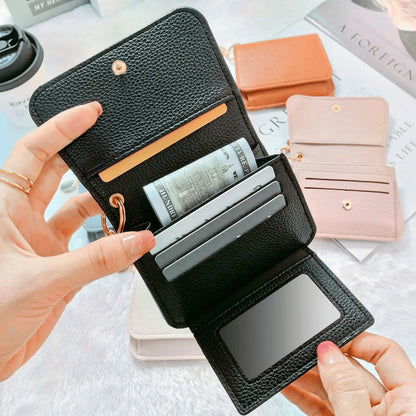 Women's Elegant Minimalist Short Slim Wallet All-match Trendy Mini 3 Bifold Purse Blocking Card Holder Money Clip ID Window Compact Coin Purse Ideal Gift