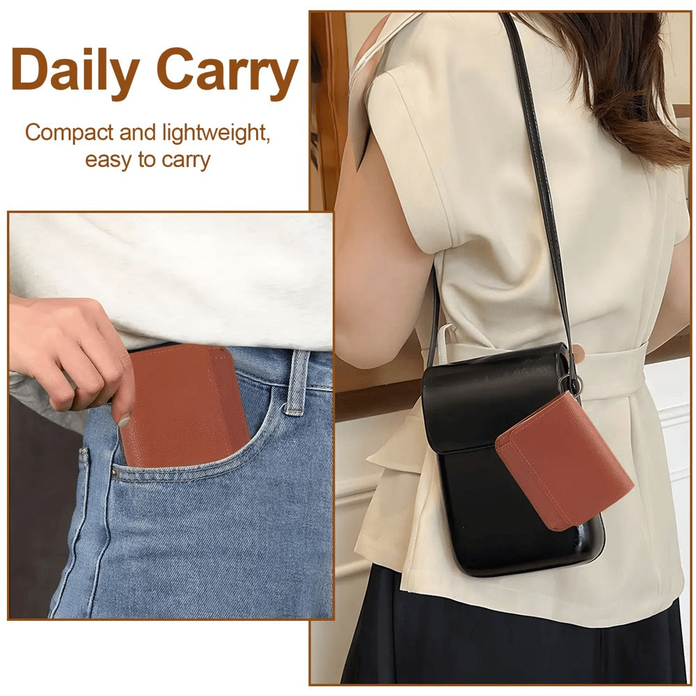 Women's Elegant Minimalist Short Slim Wallet All-match Trendy Mini 3 Bifold Purse Blocking Card Holder Money Clip ID Window Compact Coin Purse Ideal Gift