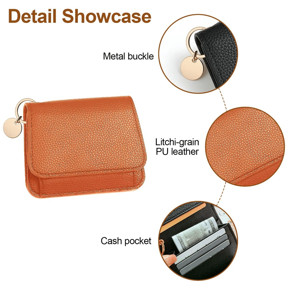 Women's Elegant Minimalist Short Slim Wallet All-match Trendy Mini 3 Bifold Purse Blocking Card Holder Money Clip ID Window Compact Coin Purse Ideal Gift