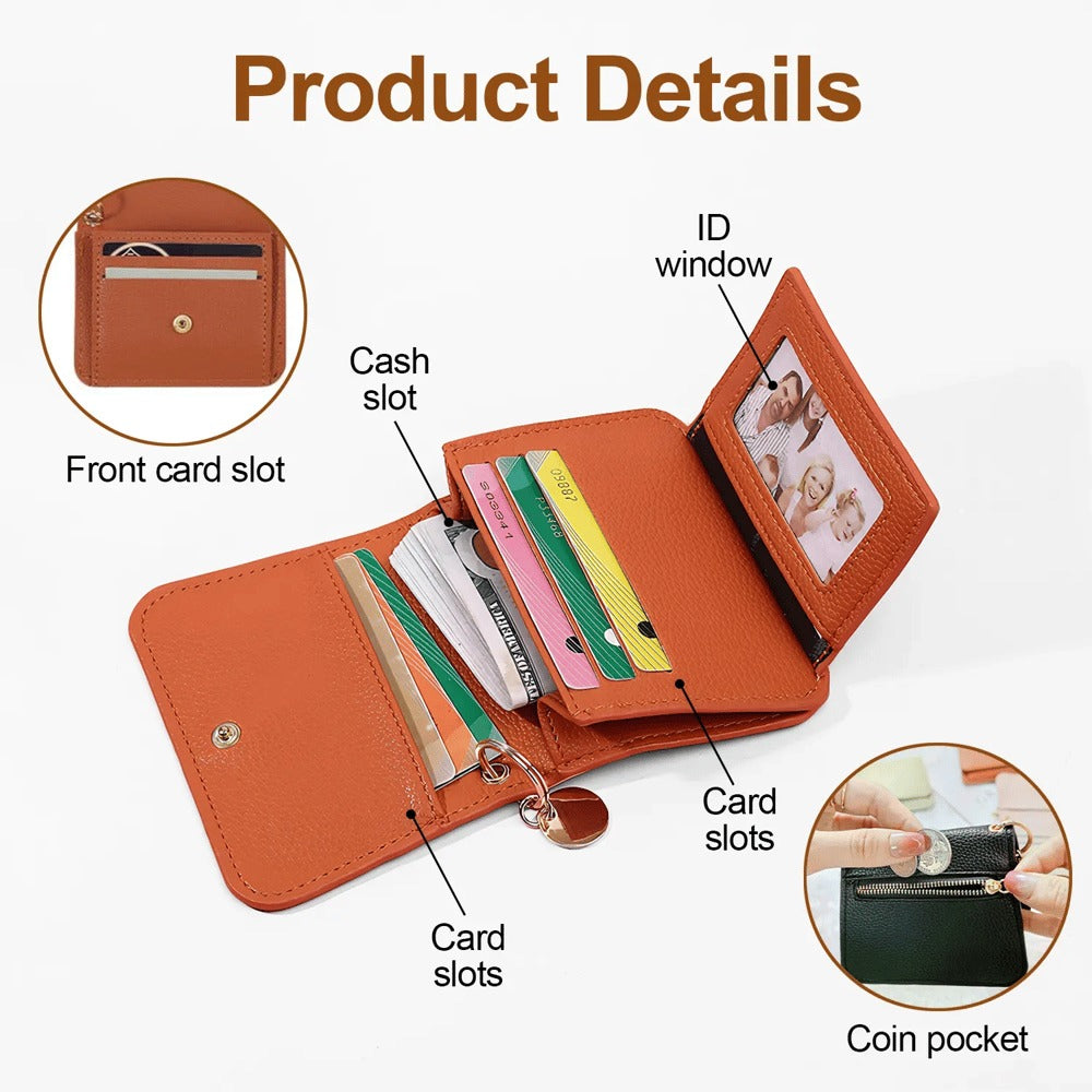 Women's Elegant Minimalist Short Slim Wallet All-match Trendy Mini 3 Bifold Purse Blocking Card Holder Money Clip ID Window Compact Coin Purse Ideal Gift