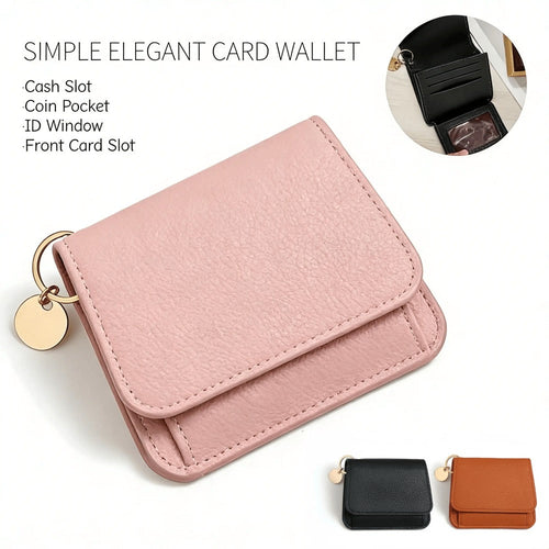 Women's Elegant Minimalist Short Slim Wallet All-match Trendy Mini 3 Bifold Purse Blocking Card Holder Money Clip ID Window Compact Coin Purse Ideal Gift