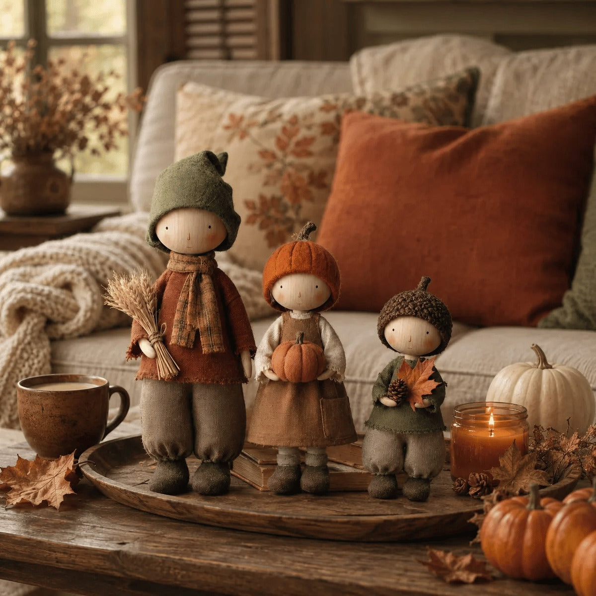 🍁Set of 3 Rustic Fall Harvest Doll Figurines