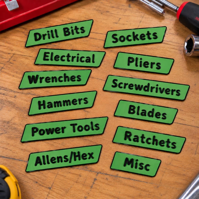 Custom Premium Magnetic Toolbox Labels for Tool Organization - 12 Pack of High Quality Personalized Magnets