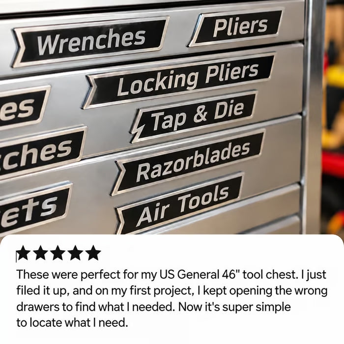 Custom Premium Magnetic Toolbox Labels for Tool Organization - 12 Pack of High Quality Personalized Magnets