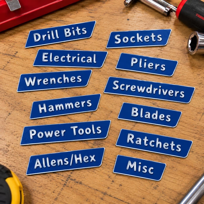 Custom Premium Magnetic Toolbox Labels for Tool Organization - 12 Pack of High Quality Personalized Magnets