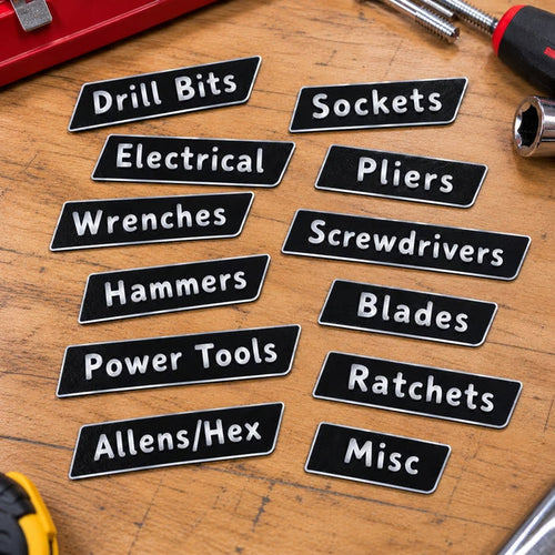 Custom Premium Magnetic Toolbox Labels for Tool Organization - 12 Pack of High Quality Personalized Magnets