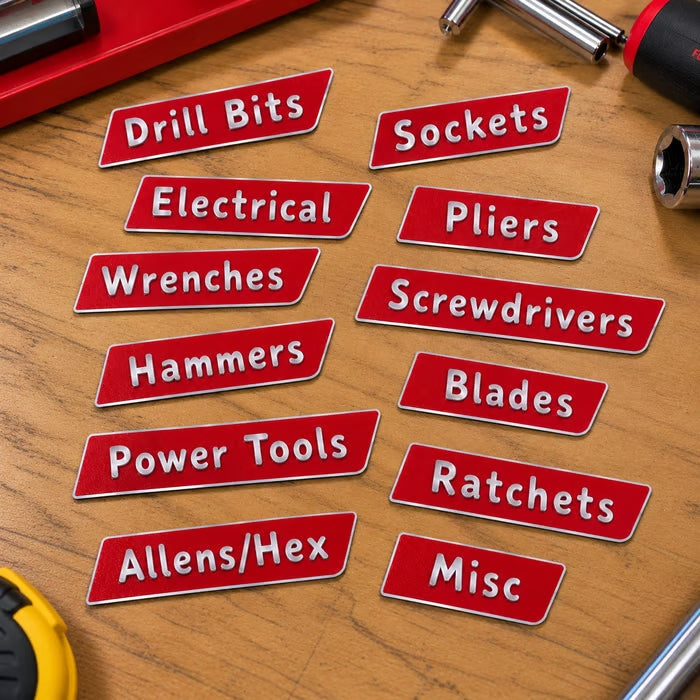 Custom Premium Magnetic Toolbox Labels for Tool Organization - 12 Pack of High Quality Personalized Magnets