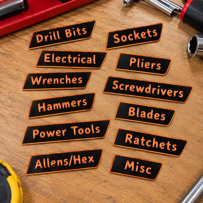 Custom Premium Magnetic Toolbox Labels for Tool Organization - 12 Pack of High Quality Personalized Magnets