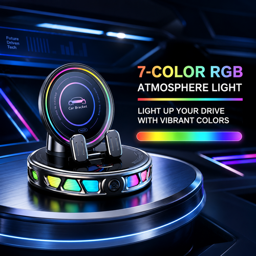 360° Rotating Wireless Charging Car Phone Mount with RGB Light